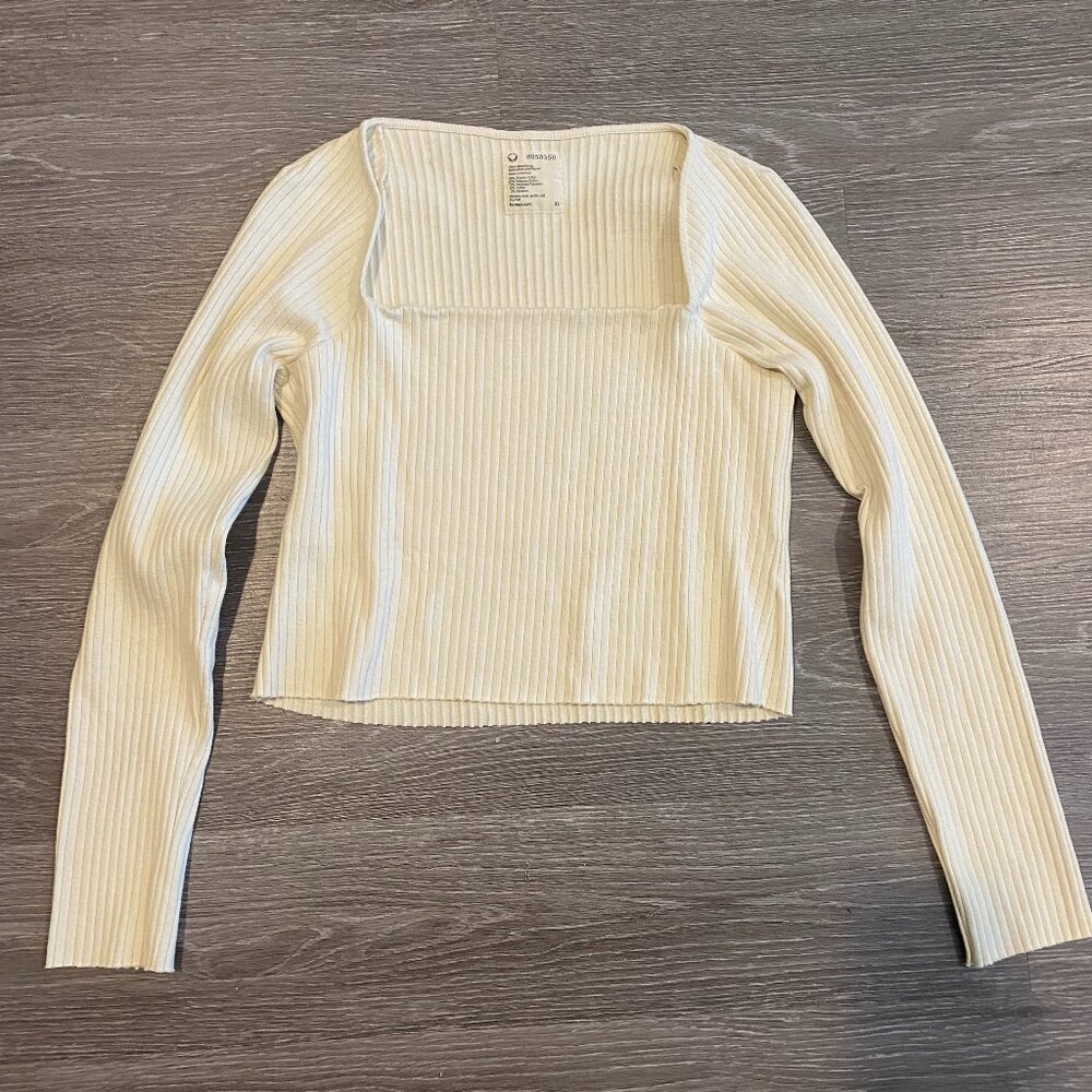 Upcycled Square Neck Rib Long Sleeve in Cream